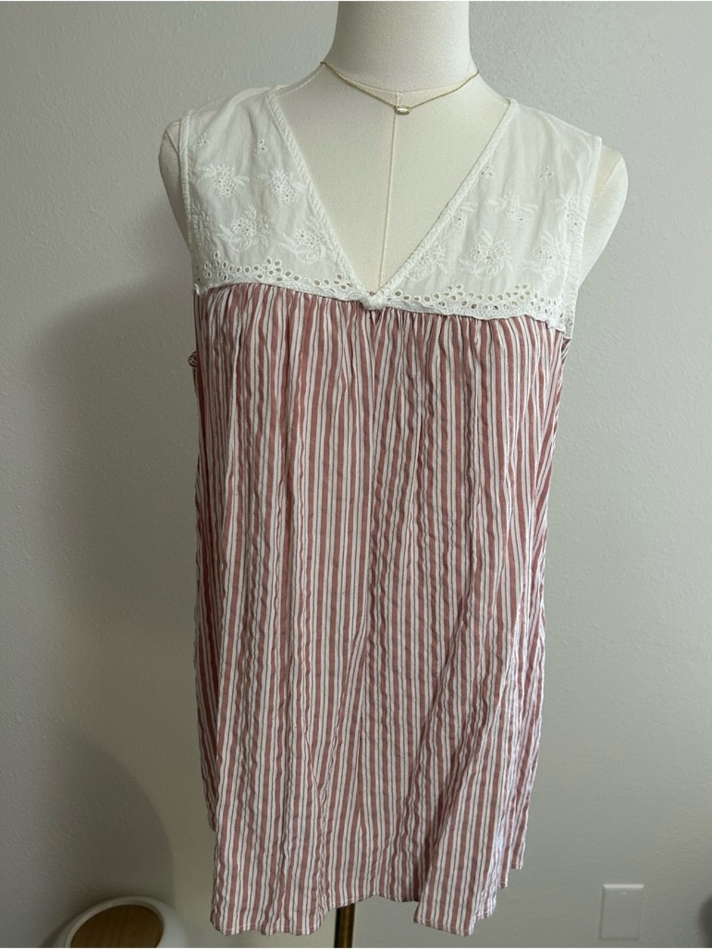 Suzanne Betro Pink and White Stripe Embroidered Blouse